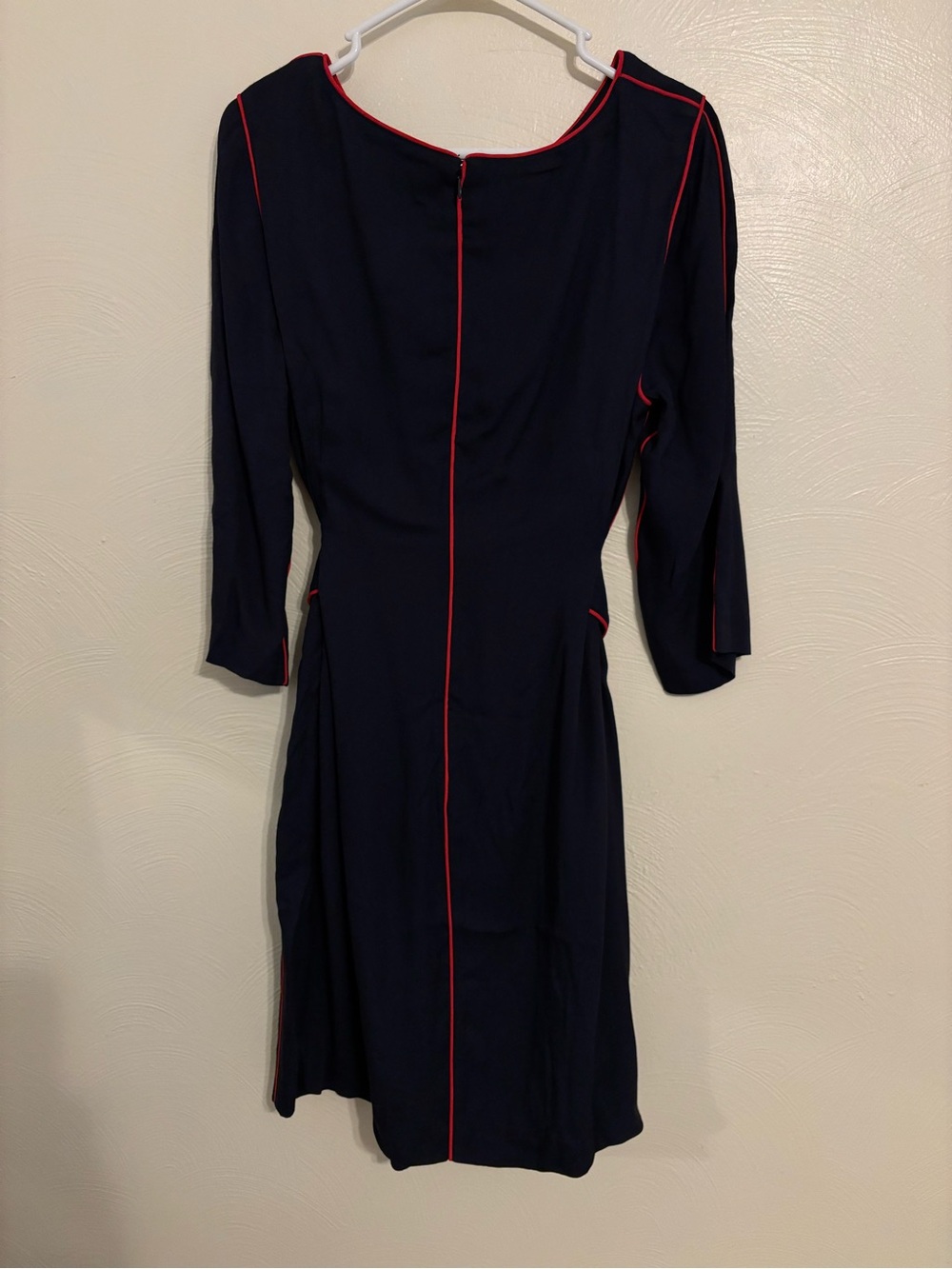 Boden Navy Sheath Dress Red Contrast Trim Tie Waist 3/4 Sleeve US 14R - Picture 7 of 7